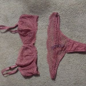 Mauve pink lace bra and thong set